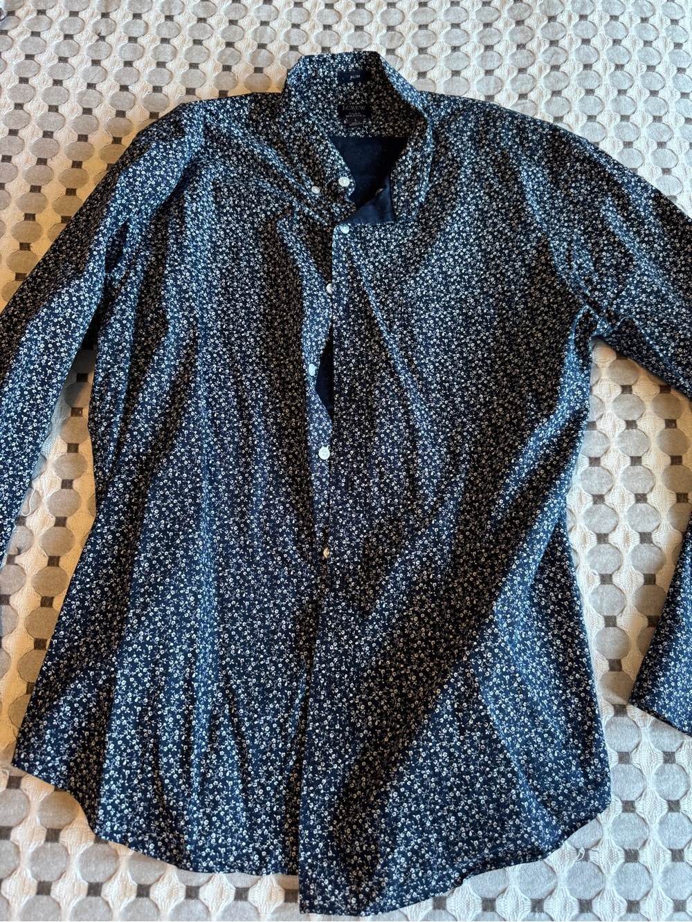 J. Crew Navy Micro Floral Long-Sleeve Button-Down Shirt
